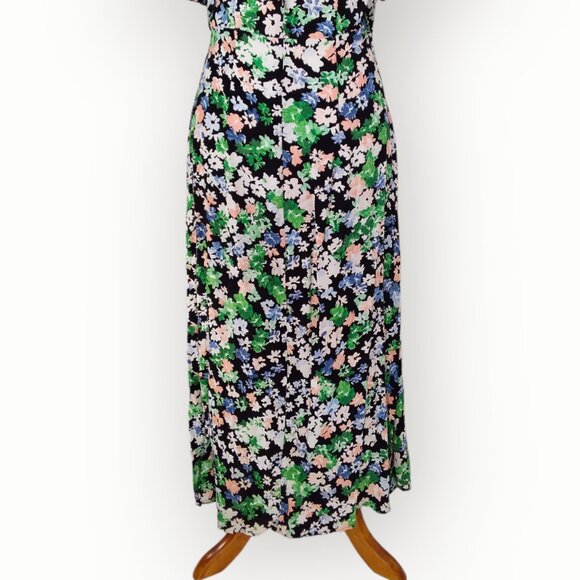 H&M Midi Dress Size Small Black Florals Side Slit Sweetheart Neckline - Picture 9 of 14